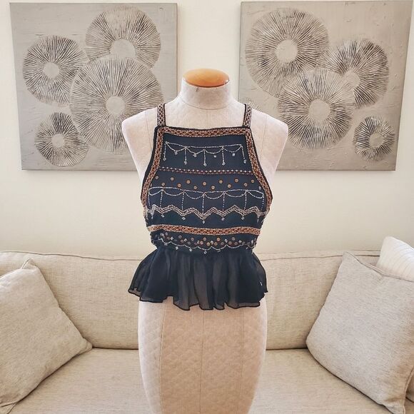 ✨ FREE PEOPLE ✨ NEW! Camille Embroidered Open-Back Camisole - [Small, Black] - Picture 4 of 14